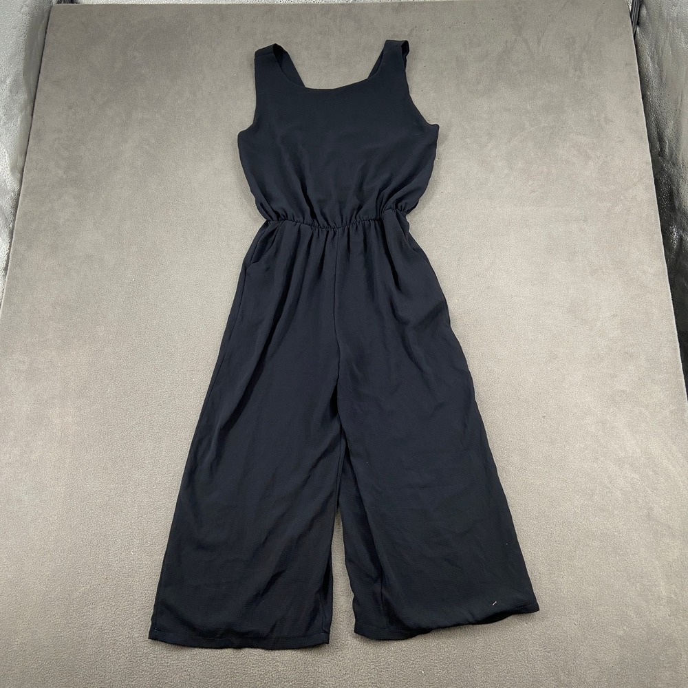 Boohoo Black Sleeveless Wide‎ Leg Jumpsuit Elastic Waist Pockets Culotte Style